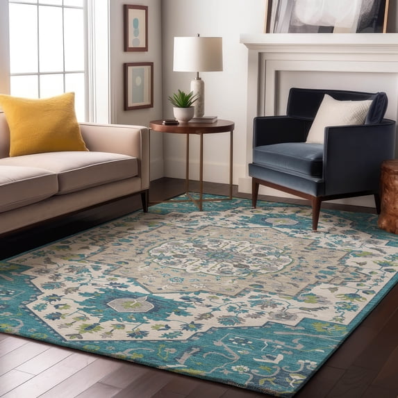Addison Rugs Mayfield Premium Machine Washable Traditional Oriental Teal Rectangle Rug, 10' x 14'