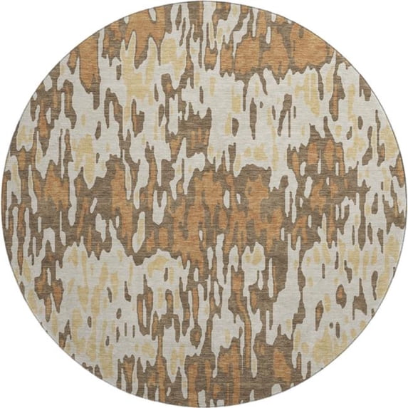 HomeRoots 677798 8 ft. Copper Ivory & Brown Striped Washable Round Area Rug with UV Protection