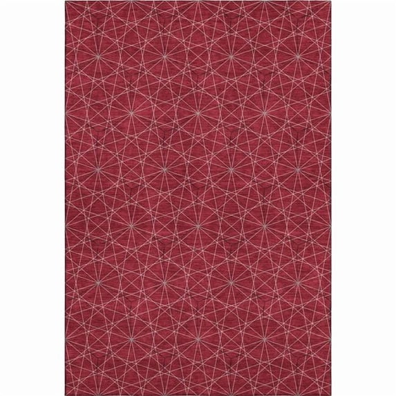 HomeRoots 677895 8 x 10 ft. Red & Ivory Geometric Transitional Washable Machine Made Rectangle Area Rug with UV Protection
