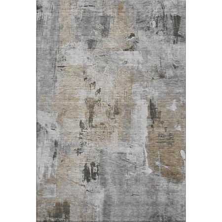 HomeRoots 678000 3 x 5 ft. Gray Brown & Ivory Abstract Transitional Washable Machine Made Rectangle Area Rug with UV Protection
