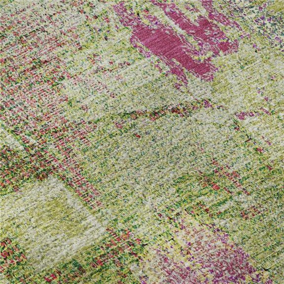 HomeRoots 678007 5 x 8 ft. Lime Green Pink & Yellow Abstract Washable Machine Made Rectangle Area Rug with UV Protection