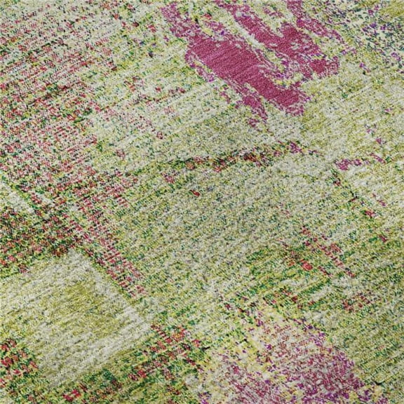 HomeRoots 678009 8 x 10 ft. Lime Green Pink & Yellow Abstract Washable Machine Made Rectangle Area Rug with UV Protection