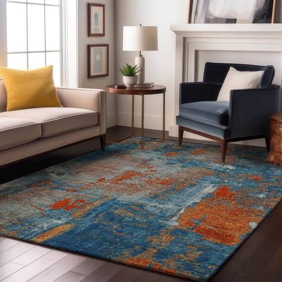 Addison Rugs Mayfield Premium Machine Washable Transitional Abstract Navy Rectangle Rug, 9' x 12'