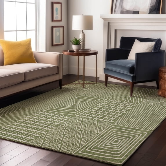 Addison Rugs Mayfield Premium Machine Washable Transitional Geometric Green Rectangle Rug, 8' x 10'