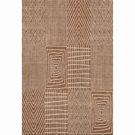 HomeRoots 678099 8 x 10 ft. Rust & Ivory Geometric Transitional Washable Machine Made Rectangle Area Rug with UV Protection