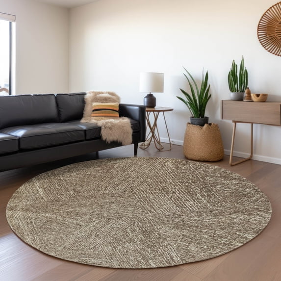 Addison Rugs Mayfield Premium Machine Washable Transitional Lines Chocolate Round Rug, 8' x 8'