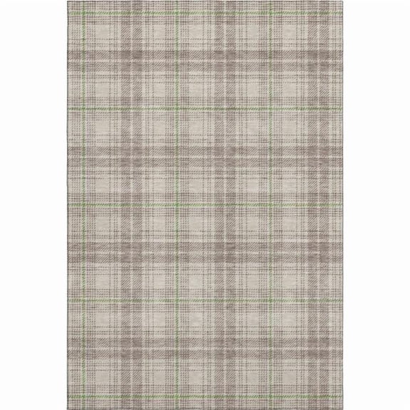 HomeRoots 678208 9 x 12 ft. Beige Green & Tan Plaid Washable Machine Made Rectangle Area Rug with UV Protection