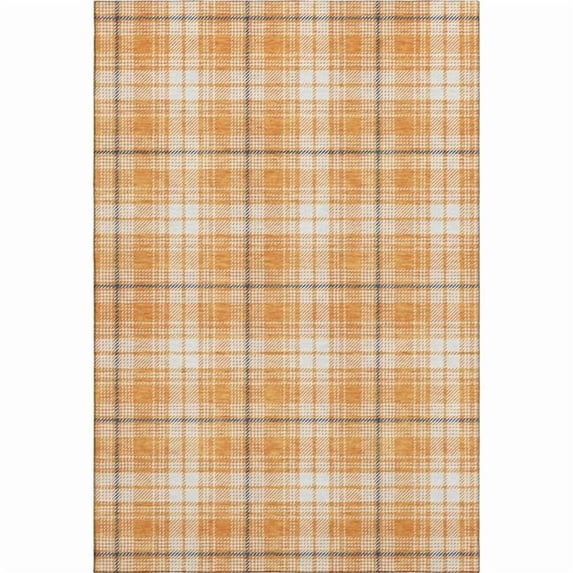 HomeRoots 678257 10 x 14 ft. Orange Ivory & Navy Blue Plaid Washable Machine Made Rectangle Area Rug with UV Protection