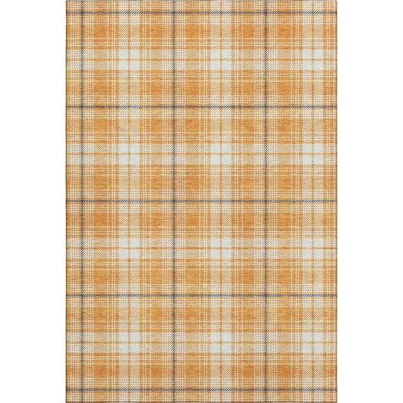 HomeRoots 678252 3 x 5 ft. Orange Ivory & Navy Blue Plaid Washable Machine Made Rectangle Area Rug with UV Protection