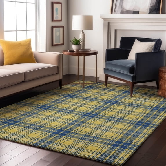 Addison Rugs Mayfield Premium Machine Washable Transitional Plaid Yellow Rectangle Rug, 10' x 14'