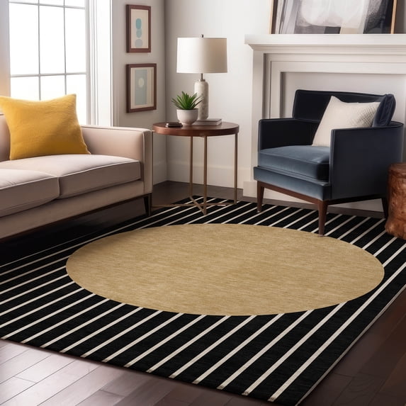 Addison Rugs Mayfield Premium Machine Washable Transitional Stripes Black Rectangle Rug, 9' x 12'