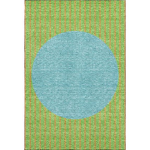 HomeRoots 678301 5 x 8 ft. Lime Green Orange & Teal Striped Washable Machine Made Rectangle Area Rug with UV Protection