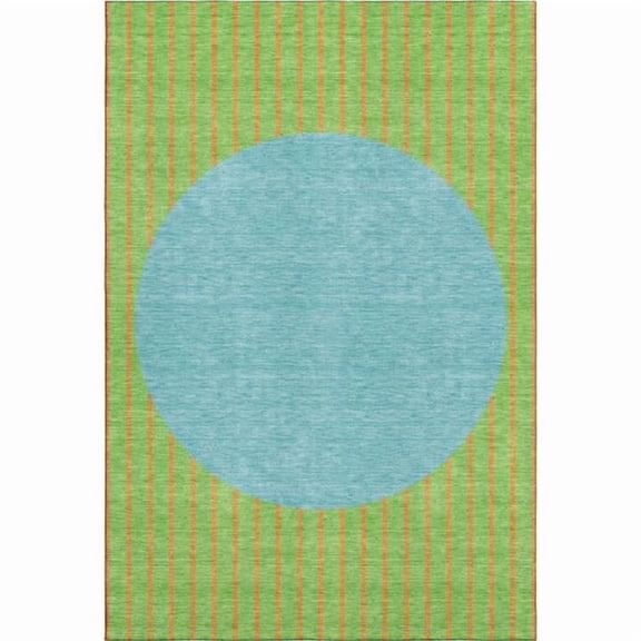 HomeRoots 678303 8 x 10 ft. Lime Green Orange & Teal Striped Washable Machine Made Rectangle Area Rug with UV Protection