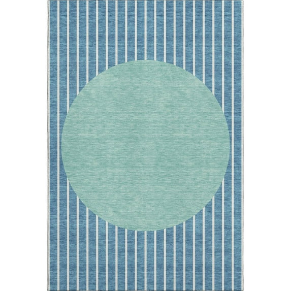 HomeRoots 678328 9 x 12 ft. Teal Ivory & Aqua Striped Washable Machine Made Rectangle Area Rug with UV Protection