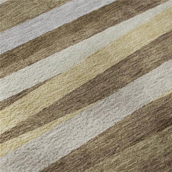 HomeRoots 678473 3 x 5 ft. Brown Taupe & Beige Striped Washable Machine Made Rectangle Area Rug with UV Protection