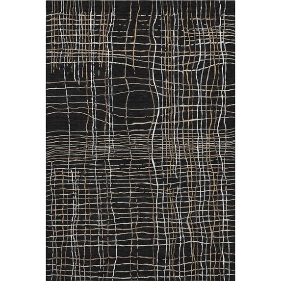 HomeRoots 678537 9 x 12 ft. Black Ivory & Beige Striped Washable Machine Made Rectangle Area Rug with UV Protection