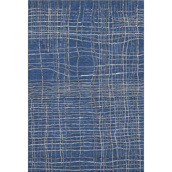 HomeRoots 678574 10 x 14 ft. Navy Blue & Ivory Striped Transitional Washable Machine Made Rectangle Area Rug with UV Protection