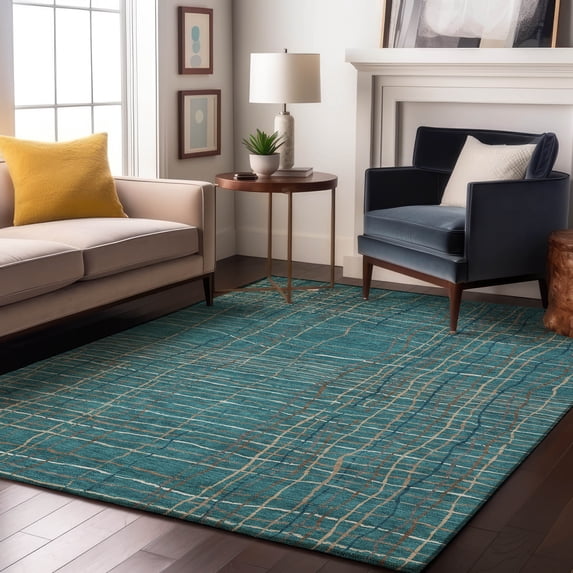 Addison Rugs Mayfield Premium Machine Washable Transitional Stripes Teal Rectangle Rug, 9' x 12'