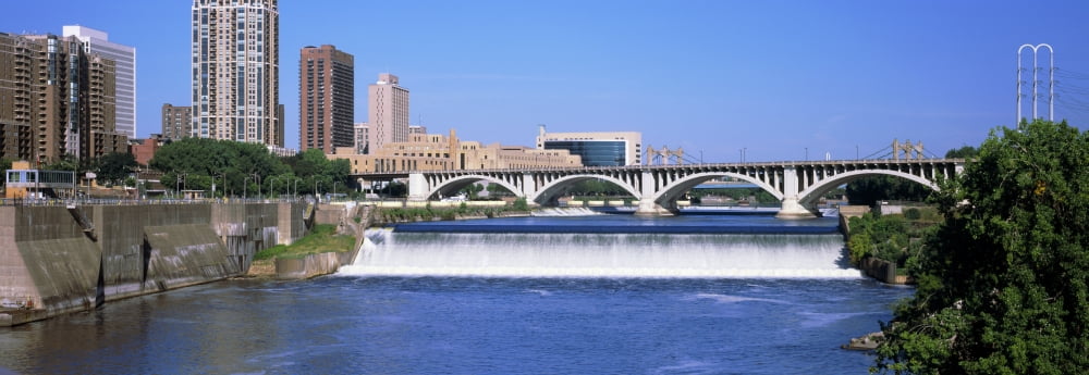 Dam over a river Upper St Anthony Falls Lock And Dam Mississippi River Minneapolis Minnesota USA Canvas Art - Panoramic Images (13 x 36)
