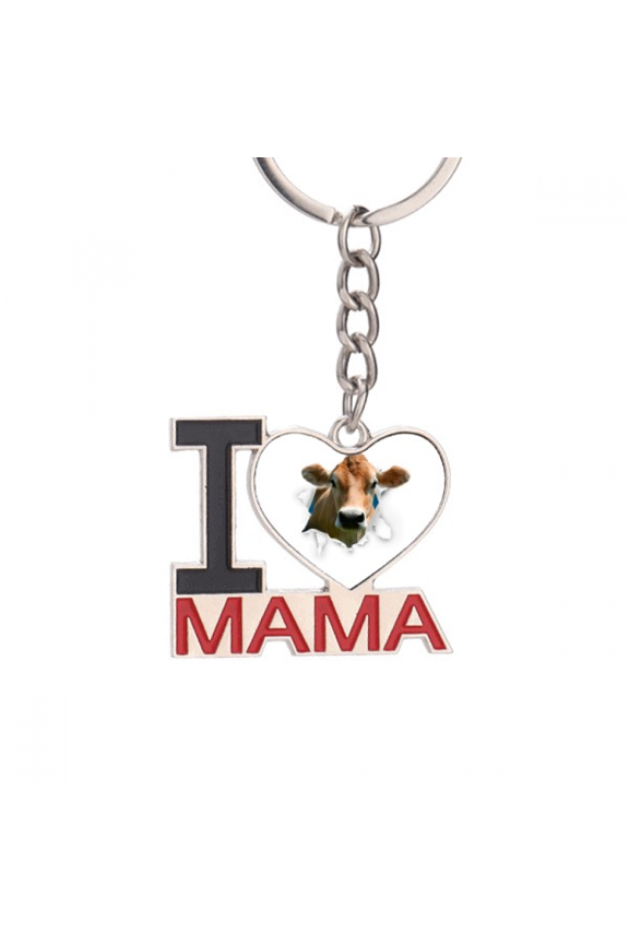 Damage Animal Paper Cattle Keychain Metal Keyring Holder Love MAMA Mother