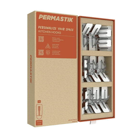 Permastik Damage Free Small Kitchen Hooks Bulk pack  Adhesive Hooks for Kitchen and Home, 60 Count