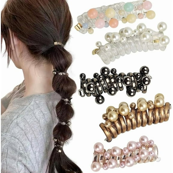 No Damage Soft Elastic Spiral Hair Ties, Colorful Pearl Butterfly Phone Cord Coils Scrunchies Hair Ties for  Sleepyties Thick Hairs, Ponytail Holders Accessories for Girl Women