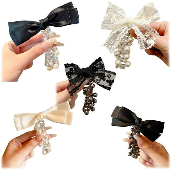 No Damage Soft Elastic Spiral Hair Ties, Colorful Pearl Butterfly Phone Cord Coils Scrunchies Hair Ties for  Sleepyties Thick Hairs, Ponytail Holders Accessories for Girl Women