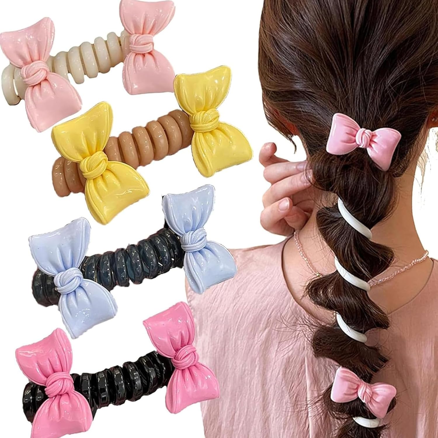 No Damage Soft Elastic Spiral Hair Ties - Soft Elastic Ponytail Coils ...