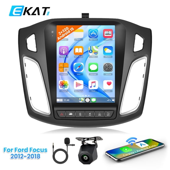 EKAT Car Stereo Radio for Ford Focus 2012-2018 2G+32G Android 15, 9.7 inch IPS Touch Screen, Wireless Carplay Android Auto