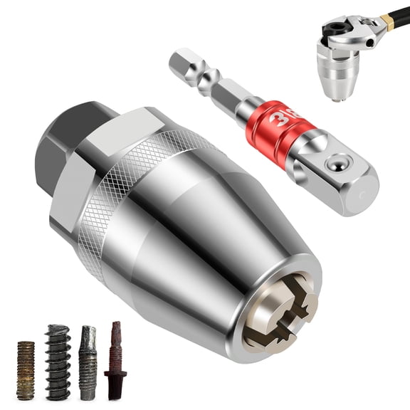 Damaged Bolt and Stud Extractor Tool 3/8 Inch Drive Broken Stud Removal Tool with 1/4 Inch Hex Shank for 1/4 to 1/2 Damaged Bolt