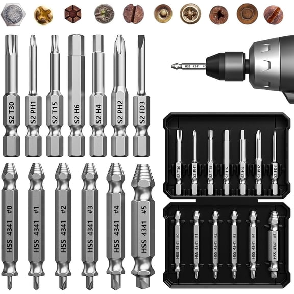 Damaged Screw Extractor Set,13 Pcs Bolt Extractor Set, Stripped Screws Nuts & Drill Bit Tools for Easy Removal of Rusty Broken Screw,Christmas Stocking Stuffers for Men Adults Him,Mens Gifts