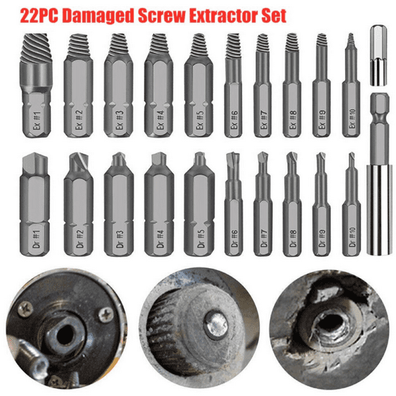 Damaged Screw Extractor Set, 22 PCS Easy Out Stripped Screw Extractor Kit, All-purpose HSS Broken Screw Remover Set with Magnetic Extension Bit Holder & Socket Adapter
