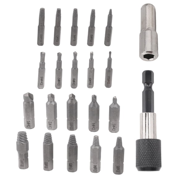 Damaged Screw Extractor Set,22 PCS Stripped Screw Extractor Kit, HSS Broken Screw Remover Set with Bit & Socket Adapter
