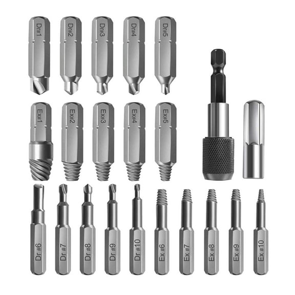 Damaged Screw Extractor Set 22 PCS Stripped Screw Extractor with Extension Shaft Stripped Kit for Broken Bolt All-Purpose HSS Remover Set with Bit Holder & Socket Adapter