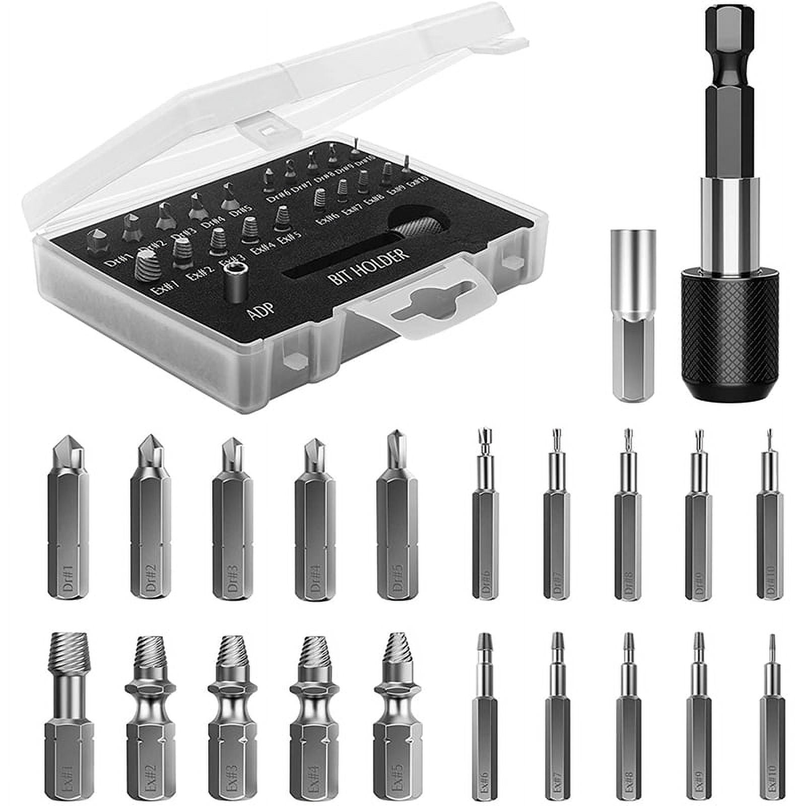 Be91eiter Damaged Screw Extractor Set, 22 PCS Stripped Kit for Broken Bolt  All-Purpose HSS Remover Set with Magnetic Extension Bit Holder & Socket  Adapter, Silver 