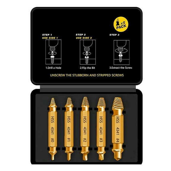 Damaged Screw Extractor Set, 5 Pieces HSS 4341 Steel Bits, 2-14mm Range, Gold
