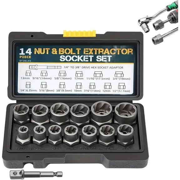 Damaged Screw and Bolt Extractor Set, 14 Piece Nut & Bolt Extractor Socket Set,1/4" TO 3/8" Drive Impact Stripped Bolt Remover Tool