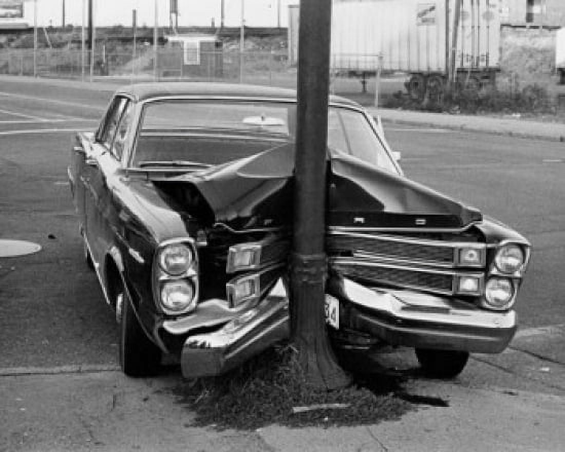 Damaged car after hitting a pole Canvas Art - (24 x 36)
