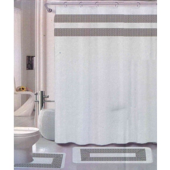 Damaris Diamond 15 Piece Bathroom Mats and Shower Curtain Set, Blush