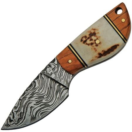 SANZ 5" Damascus Steel Fixed Blade Outdoor Knife with Stag Handle and Sheath
