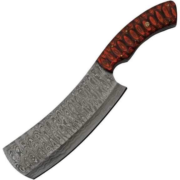 SANZ 12" Decorative Display Cleaver Damascus-Style Pattern, Twisted Wood Handle with Protective Cover