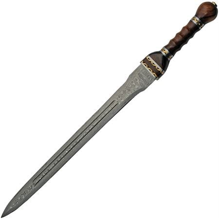 SANZ 26" Fuller Gladius Sword Hand-Forged Roman Gladiator Sword Real with Grooved Wood Handle and Leather Sheath