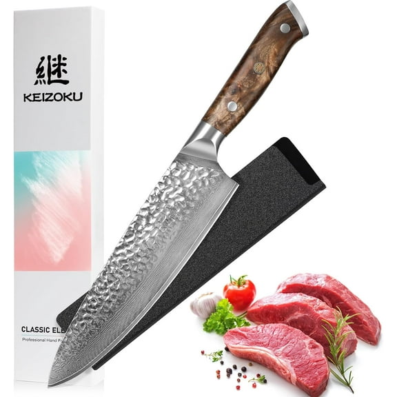 Damascus Chef Knife, 10Cr15MOV Japanese Kitchen Knives Set with Full Tang G10 Handle, Professional Chef Knife for Kitchen, Sheath & Gift Box (8 Inch Chef Knife)