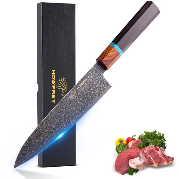 Damascus Chef Knife, 8 Inch 67-Layer Japanese Kitchen Sharp High Carbon Stainless Steel with Ergonomic Pakkawood Handles, Elegant Gift Box Packaging for Home and Kitchen Birthday Dad Mom Gift Y101