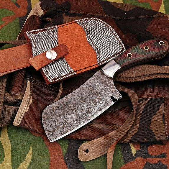 Damascus Cleaver Knife with Rose Wood Handle Chef Cleaver Knife Camping Knives
