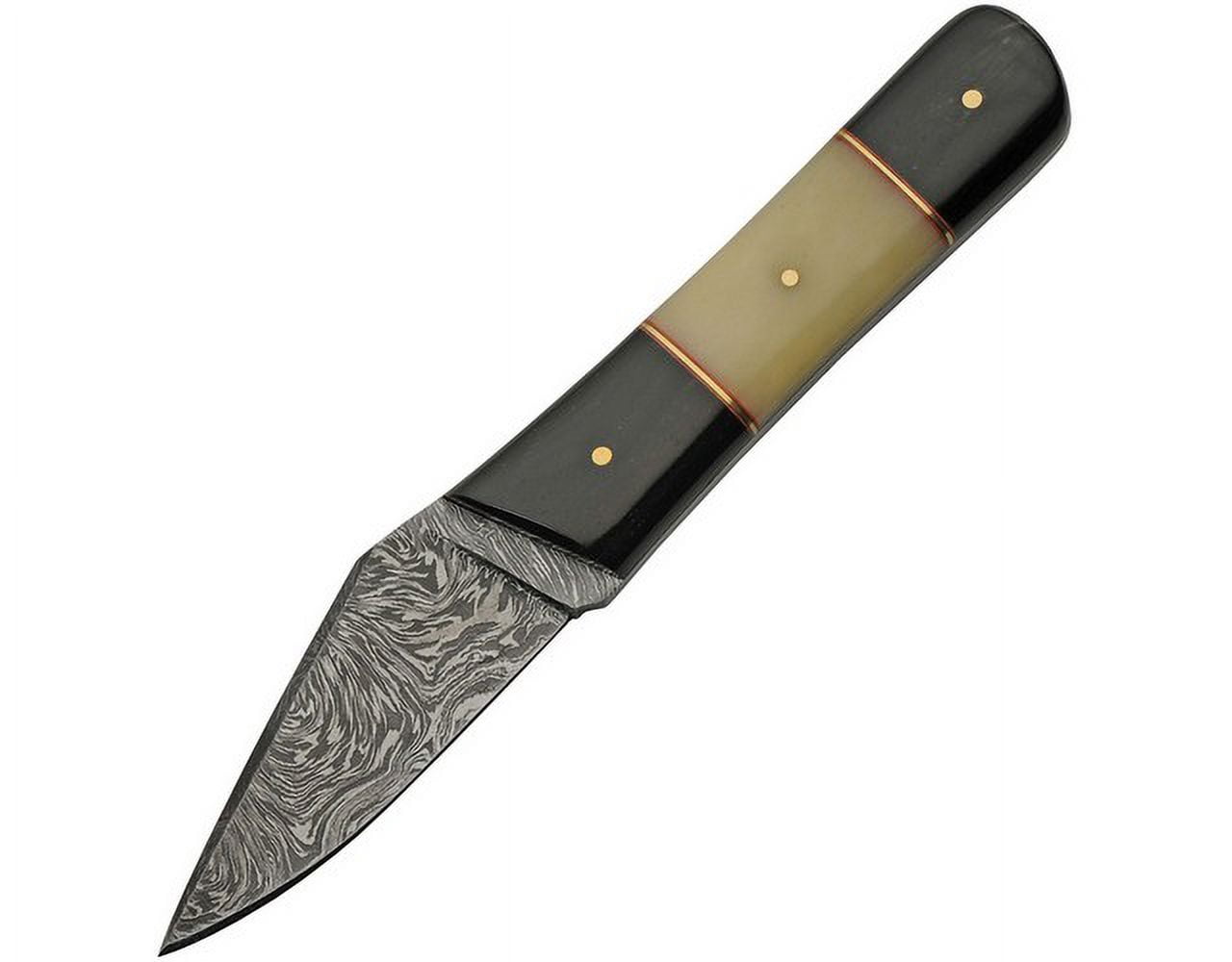 SZCO 7.5” Pig Sticker Hunting Knife Damascus Steel Blade Buffalo Horn Camel Bone Handle with Leather Sheath