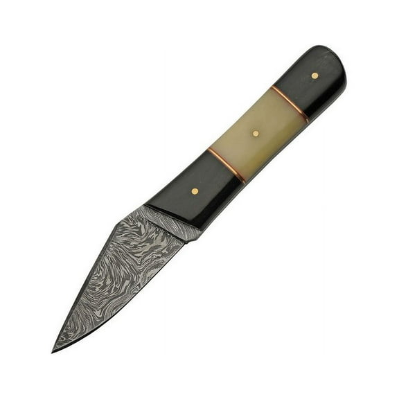 SZCO 7.5 Pig Sticker Hunting Knife Damascus Steel Blade Buffalo Horn Camel Bone Handle with Leather Sheath
