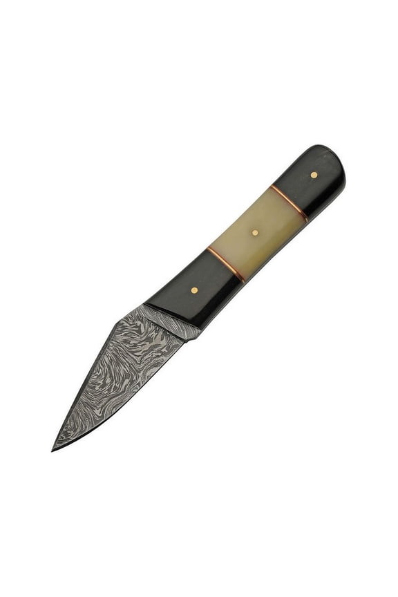 SZCO 7.5 Pig Sticker Hunting Knife Damascus Steel Blade Buffalo Horn Camel Bone Handle with Leather Sheath