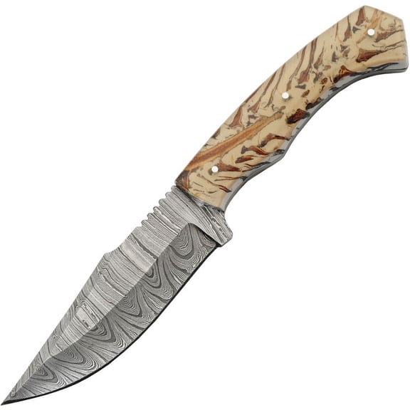 SANZ 9.75" Damascus Steel Outdoor Knife with Acrylic Handle and Sheath
