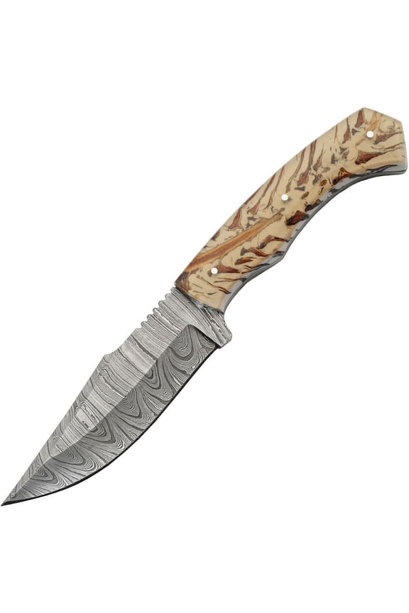 SANZ 9.75" Damascus Steel Outdoor Knife with Acrylic Handle and Sheath
